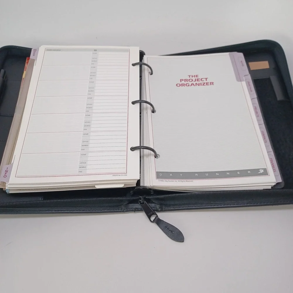 Day Runner Genuine Black‎ Leather Zip Around Organizer Binder Planner Business